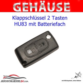 Ersatz Klappschlssel geeignet fr Citroen - 2 Tasten HU83 mit Batteriefach