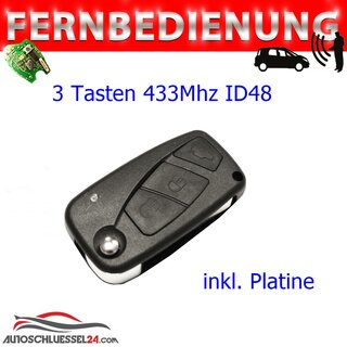 Ersatz Fernbedienung geeignet fr Fiat - 3 Tasten 433 MHz ID48 FIR116 LINEA
