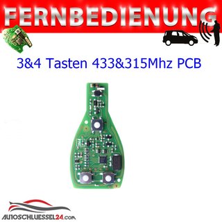 Ersatz Fernbedienung geeignet fr Mercedes Benz - 3&4 Tasten, 315 &433 MHz Orange PCB mit Gehuse