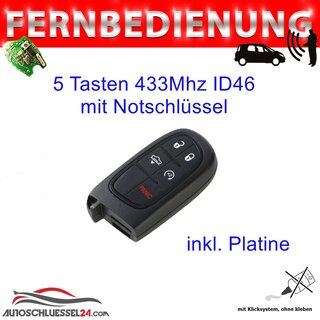 Ersatz Fernbedienung geeignet fr Fiat - 5 Tasten  433 MHz ID4A mit CY14 Notschlssel Proxienity